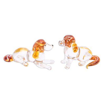 Figuras de vidrio soplado a mano, (juego de 5) - Juego de 5 figuras de perro Beagle de vidrio soplado a mano en color naranja