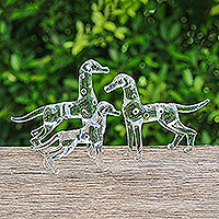 Handblown glass figurines, 'Dalmatian Lineage' (set of 3) - Set of 3 Clear Handblown Glass Dalmatian Dog Figurines