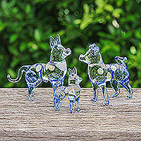 Handblown glass figurines, 'Ridgeback Lineage' (set of 3) - Set of 3 Blue Handblown Glass Ridgeback Dog Figurines
