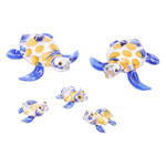 Handblown glass figurines, 'Turtle Gathering' (set of 5) - Set of 5 Handmade Glass Turtle Figurines in Blue and Yellow