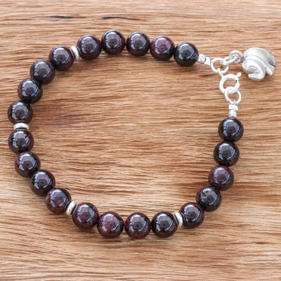 Charm-Armband mit Granatperlen - Natürliches Granat-Perlenarmband mit Elefantenanhänger
