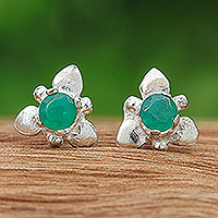 Chalcedony stud earrings, 'Royalty Flora' - Flower-Themed Polished Faceted Chalcedony Stud Earrings