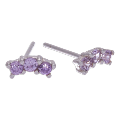 Amethyst stud earrings, 'Purple Reign' - Polished Sterling Silver Stud Earrings with Amethyst Gems