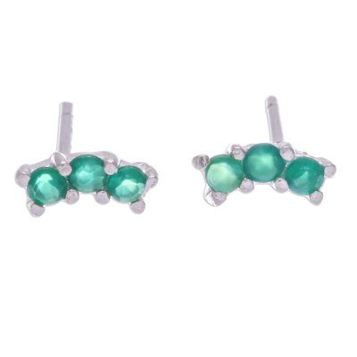 Chalcedony stud earrings, 'Green Reign' - Polished Sterling Silver Stud Earrings with Chalcedony Gems