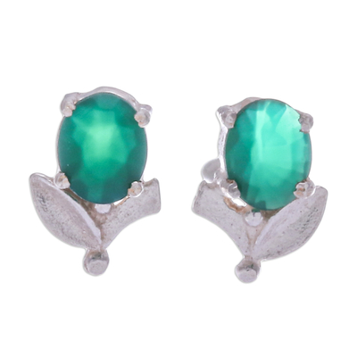 Chalcedony stud earrings, 'Royalty Tulip' - Tulip-Shaped Chalcedony Sterling Silver Stud Earrings