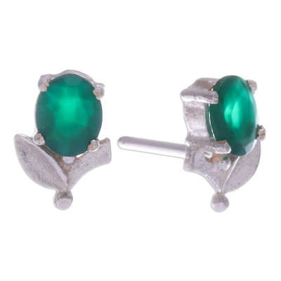 Chalcedony stud earrings, 'Royalty Tulip' - Tulip-Shaped Chalcedony Sterling Silver Stud Earrings