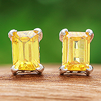 Citrine stud earrings, 'Yellow Baroness' - High-Polished Baguette-Shaped Citrine Stud Earrings