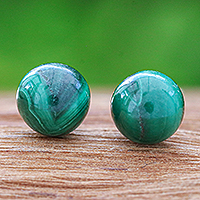 Malachite stud earrings, 'Voyage Dimension' - Malachite Stud Earrings with Sterling Silver Posts