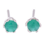 Chalcedony stud earrings, 'Royalty Blooms' - Faceted Green Chalcedony Sterling Silver Stud Earrings