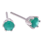 Chalcedony stud earrings, 'Royalty Blooms' - Faceted Green Chalcedony Sterling Silver Stud Earrings