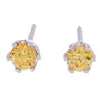 Citrine stud earrings, 'Joy Blooms' - Faceted Yellow Citrine Sterling Silver Stud Earrings