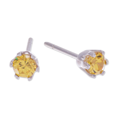 Citrine stud earrings, 'Joy Blooms' - Faceted Yellow Citrine Sterling Silver Stud Earrings