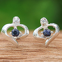 Sapphire and cubic zirconia stud earrings, 'The Prophecy Nimbus' - High-Polished Sapphire and Cubic Zirconia Stud Earrings