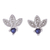Sapphire stud earrings, 'Prophet's Crown' - Floral Sterling Silver Stud Earrings with Sapphire Jewels
