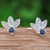 Sapphire stud earrings, 'Prophet's Crown' - Floral Sterling Silver Stud Earrings with Sapphire Jewels