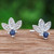 Sapphire stud earrings, 'Prophet's Crown' - Floral Sterling Silver Stud Earrings with Sapphire Jewels