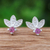 aretes de rubí - Aretes florales de plata de ley con joyas de rubí
