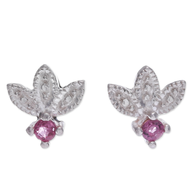 aretes de rubí - Aretes florales de plata de ley con joyas de rubí
