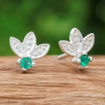 Chalcedony stud earrings, 'Monarch's Crown' - Floral Sterling Silver Stud Earrings with Chalcedony Jewels