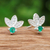 Chalcedony stud earrings, 'Monarch's Crown' - Floral Sterling Silver Stud Earrings with Chalcedony Jewels
