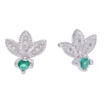 Chalcedony stud earrings, 'Monarch's Crown' - Floral Sterling Silver Stud Earrings with Chalcedony Jewels