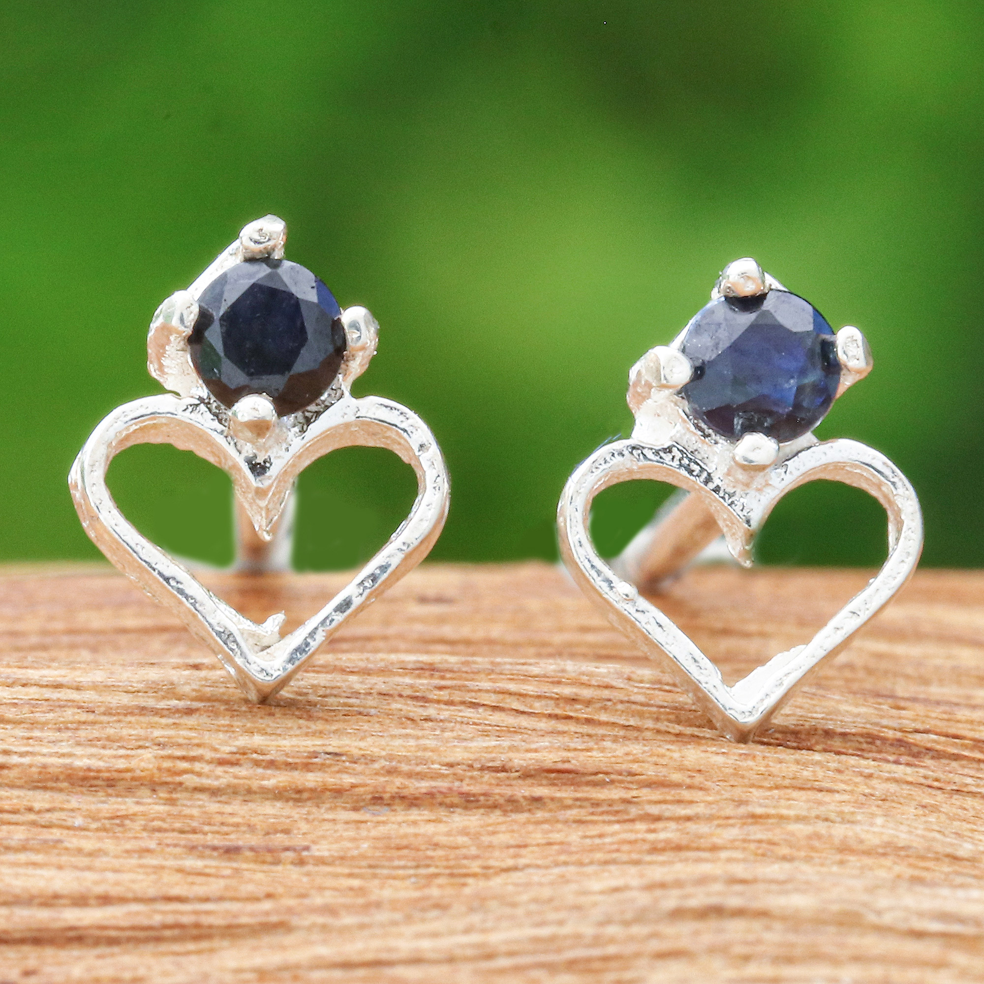 Heart-Shaped Faceted Sapphire Stud Earrings from Thailand