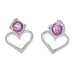 Ruby stud earrings, 'Heart of Passions' - Heart-Shaped Faceted Ruby Stud Earrings from Thailand