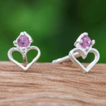 Ruby stud earrings, 'Heart of Passions' - Heart-Shaped Faceted Ruby Stud Earrings from Thailand