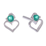Chalcedony stud earrings, 'Heart of Monarchs' - Heart-Shaped Faceted Chalcedony Stud Earrings from Thailand