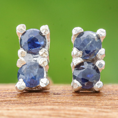 Sapphire stud earrings, 'Empress of Prophecy' - Faceted Round Sapphire Stud Earrings in a High Polish Finish
