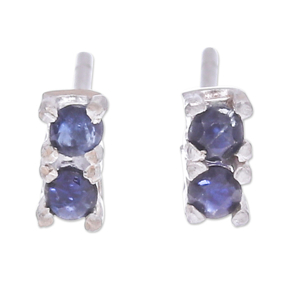Sapphire stud earrings, 'Empress of Prophecy' - Faceted Round Sapphire Stud Earrings in a High Polish Finish