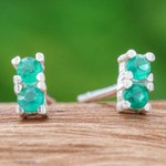 Chalcedony stud earrings, 'Empress of Balance' - Faceted Round Chalcedony Stud EarringsHigh Polish Finish