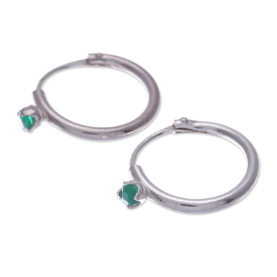 Chalcedony hoop earrings, 'The Eternal Royalty' - Polished Sterling Silver Hoop Earrings with Chalcedony Gems
