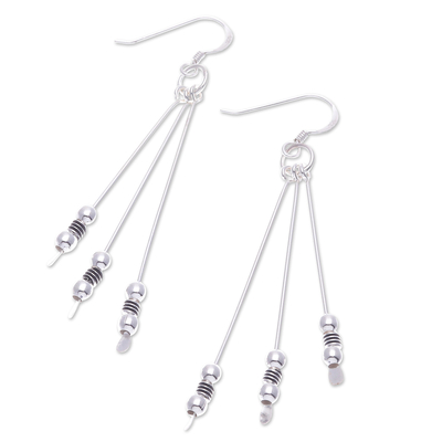 Sterling silver waterfall dangle earrings, 'Trio of Style' - Modern Polished Sterling Silver Waterfall Dangle Earrings