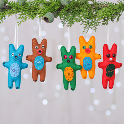 Felt ornaments, 'Bear Imagination' (set of 5) - Set of 5 Handcrafted Bear Felt Ornaments in colourful Hues