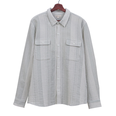 Camisa de algodón para hombre - Camisa de hombre con cuello de algodón verde y blanco a rayas suaves