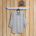 Men's cotton shirt, 'Stylish Staple in Fern' - Men's Striped Soft Green and White Cotton Collared Shirt