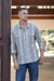 Men's cotton shirt, 'Carob Brown' - Men's Striped Carob Brown and White Cotton Collared Shirt