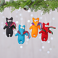 Felt ornaments, 'Colors & Foxes' (set of 4) - Set of 4 Handcrafted Fox Felt Ornaments in Diverse Hues