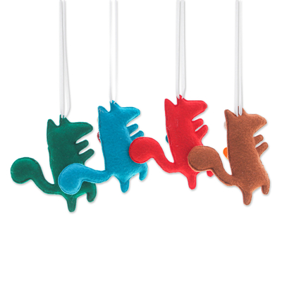 Felt ornaments, 'colours & Wolves' (set of 4) - Set of 4 Handcrafted Wolf Felt Ornaments in Diverse Hues