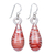 Handblown glass dangle earrings, 'Dew Drop' - Handblown Glass Dangle Earrings with Red and White Spirals