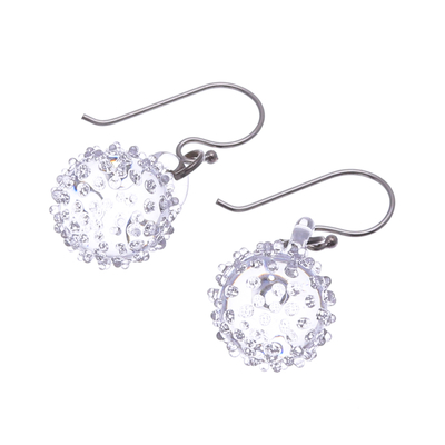 Handblown glass dangle earrings, 'Thorn Ball' - Handblown Glass Thorn Ball Themed Dangle Earrings