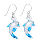 Handblown glass dangle earrings, 'Dolphin Glam' - Handblown Glass Dolphin Dangle Earrings from Thailand