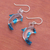 Handblown glass dangle earrings, 'Dolphin Glam' - Handblown Glass Dolphin Dangle Earrings from Thailand