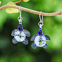 Handblown glass dangle earrings, 'Turtle Glam' - Handblown Glass Turtle Dangle Earrings from Thailand