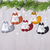 Adornos de fieltro, (juego de 5) - Conjunto de cinco adornos de gato de fieltro hechos a mano con campanas doradas