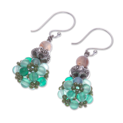 Chalcedony and agate cluster beaded dangle earrings, 'Breezy Spring' - Green Chalcedony and Agate Cluster Beaded Dangle Earrings