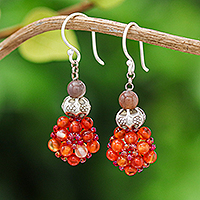 Chalcedony and agate cluster beaded dangle earrings, 'Vibrant Spring'