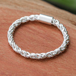 Sterling silver band ring, 'Ethereal Embrace' - Brushed-Satin-Finish Modern Sterling Silver Band Ring