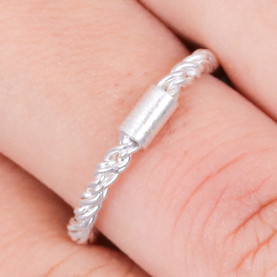 Sterling silver band ring, 'Ethereal Embrace' - Brushed-Satin-Finish Modern Sterling Silver Band Ring